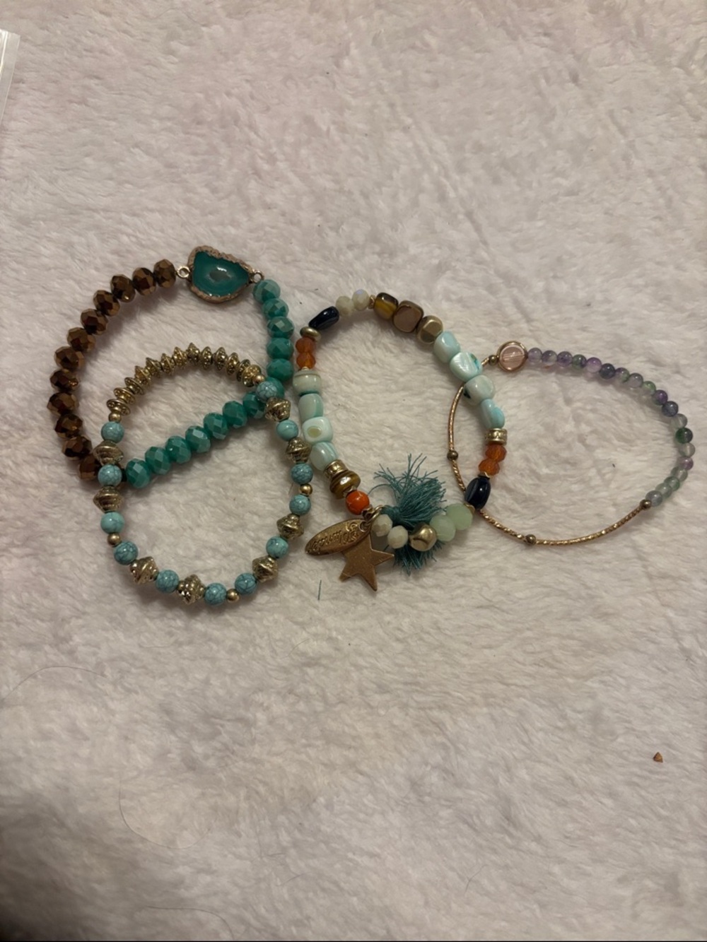Plunder Teal, Turquoise & Gold Mixed Bead Bracelet Stack